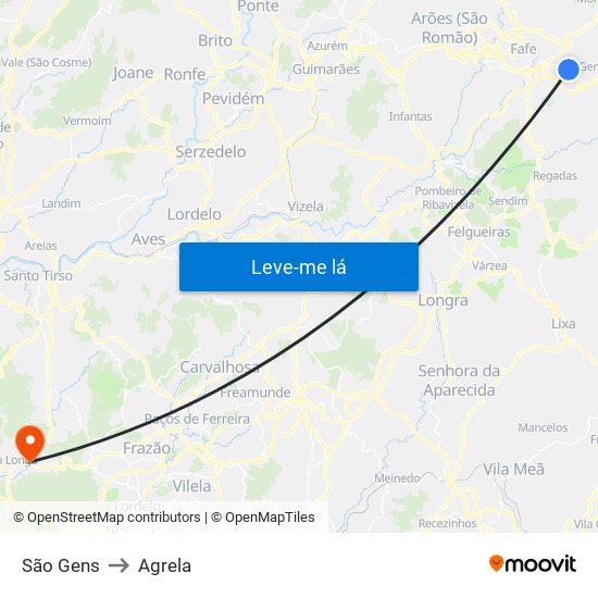 São Gens to Agrela map