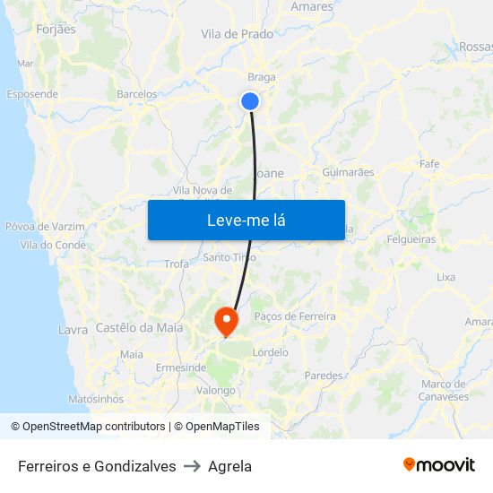 Ferreiros e Gondizalves to Agrela map