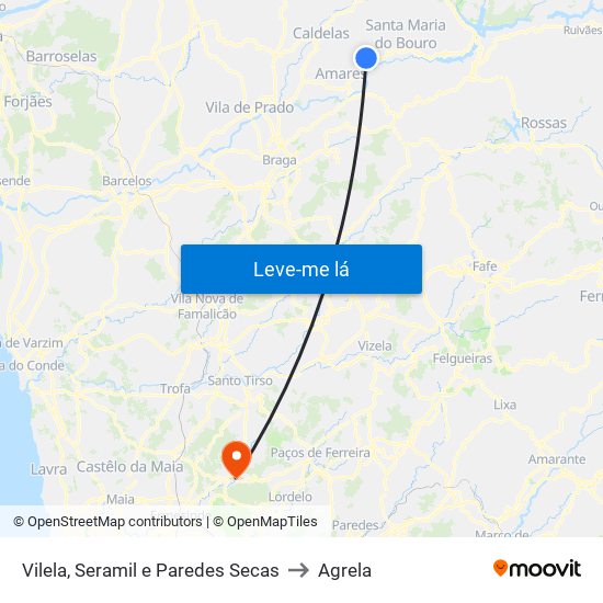 Vilela, Seramil e Paredes Secas to Agrela map