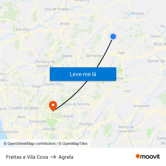 Freitas e Vila Cova to Agrela map