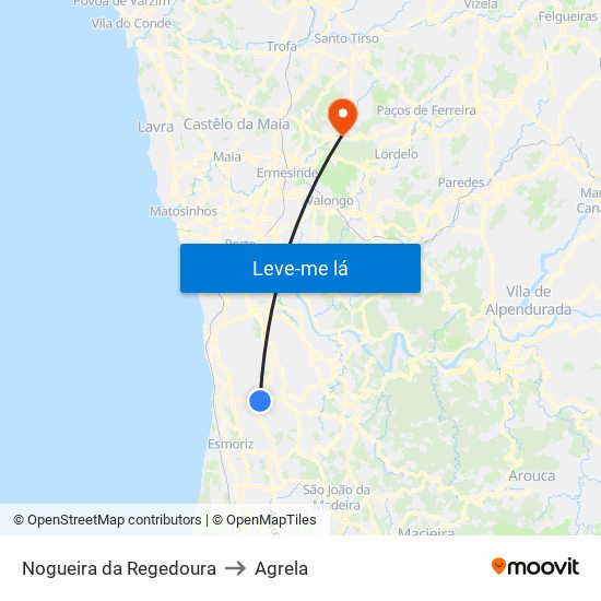 Nogueira da Regedoura to Agrela map