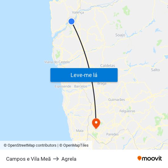 Campos e Vila Meã to Agrela map