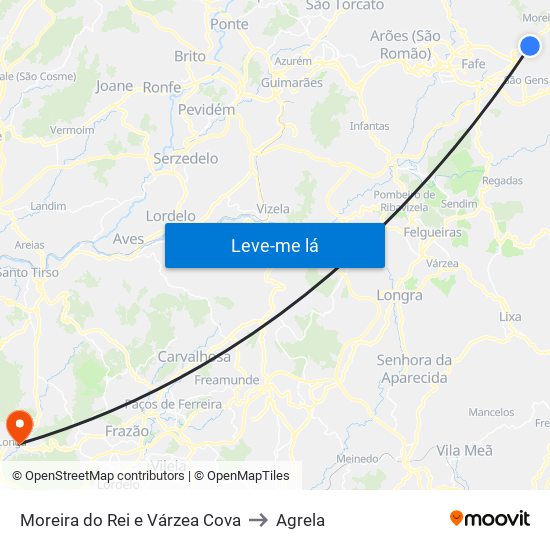 Moreira do Rei e Várzea Cova to Agrela map