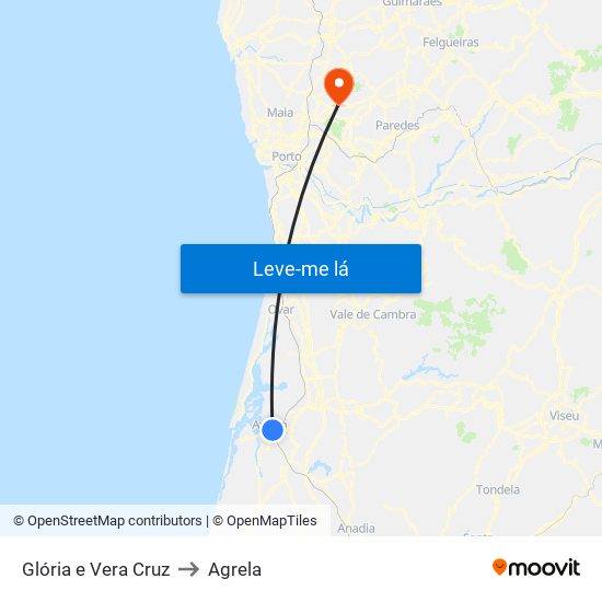 Glória e Vera Cruz to Agrela map