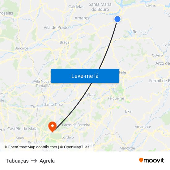 Tabuaças to Agrela map