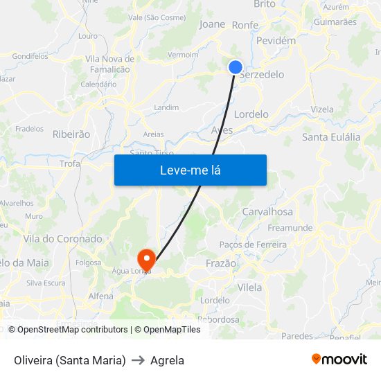Oliveira (Santa Maria) to Agrela map