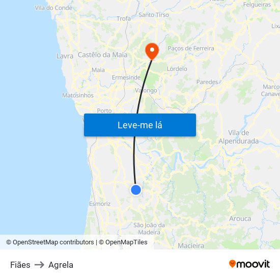 Fiães to Agrela map