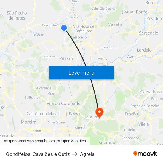Gondifelos, Cavalões e Outiz to Agrela map