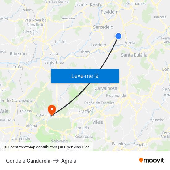 Conde e Gandarela to Agrela map