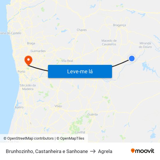 Brunhozinho, Castanheira e Sanhoane to Agrela map