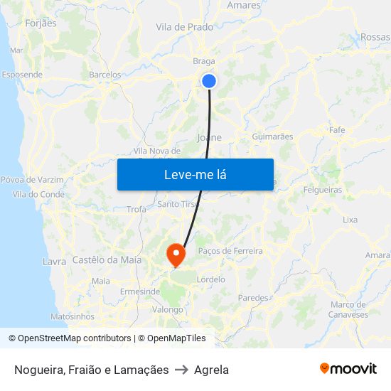 Nogueira, Fraião e Lamaçães to Agrela map