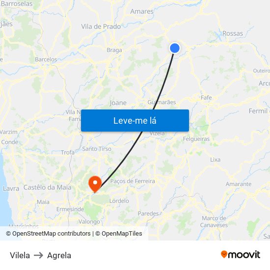 Vilela to Agrela map