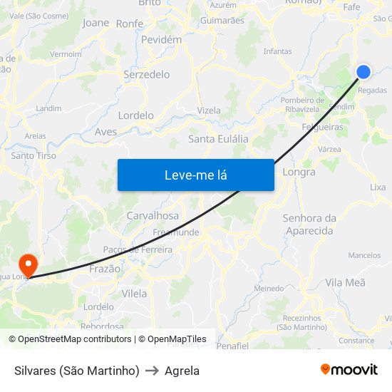 Silvares (São Martinho) to Agrela map