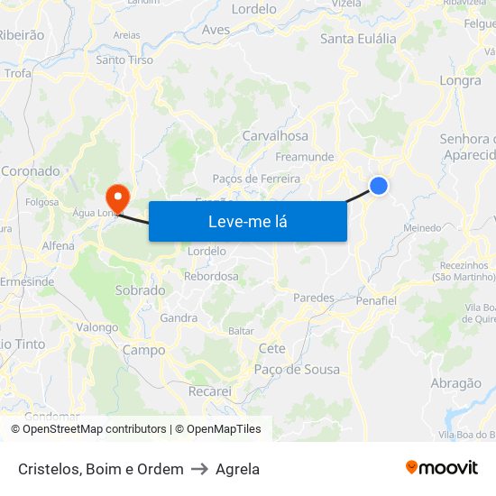 Cristelos, Boim e Ordem to Agrela map