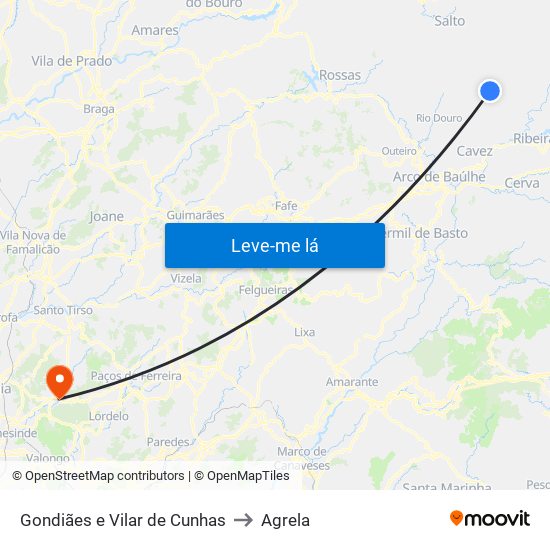 Gondiães e Vilar de Cunhas to Agrela map
