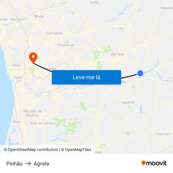 Pinhão to Agrela map