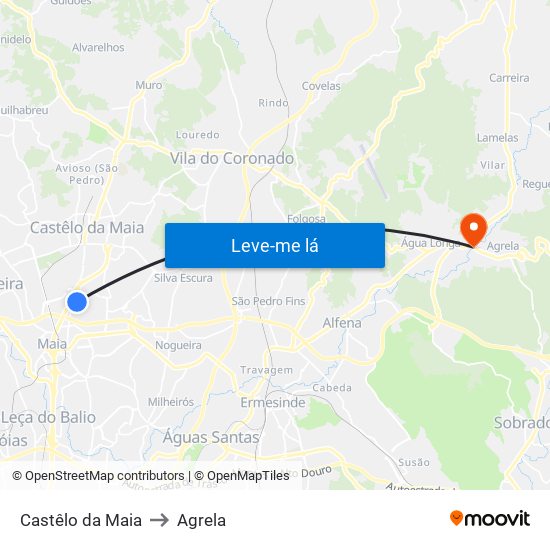Castêlo da Maia to Agrela map