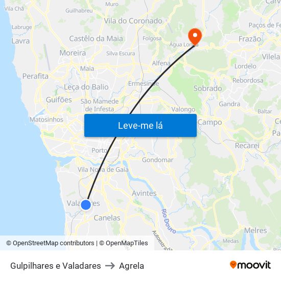 Gulpilhares e Valadares to Agrela map