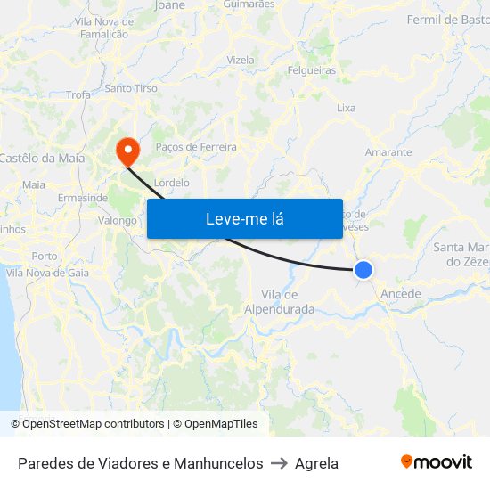 Paredes de Viadores e Manhuncelos to Agrela map