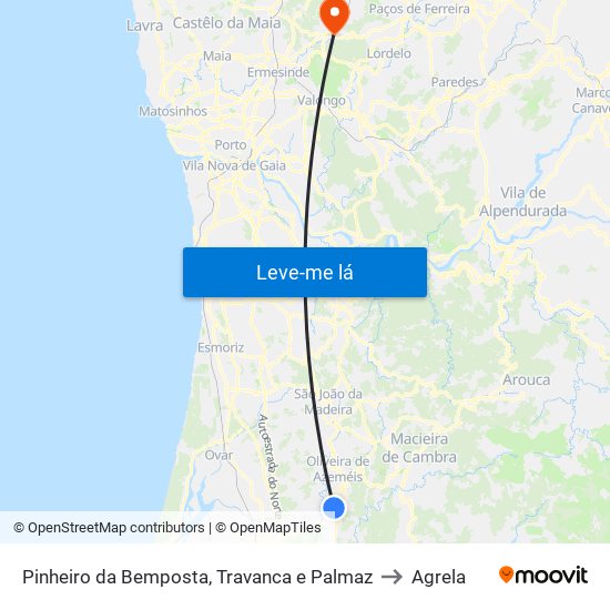 Pinheiro da Bemposta, Travanca e Palmaz to Agrela map