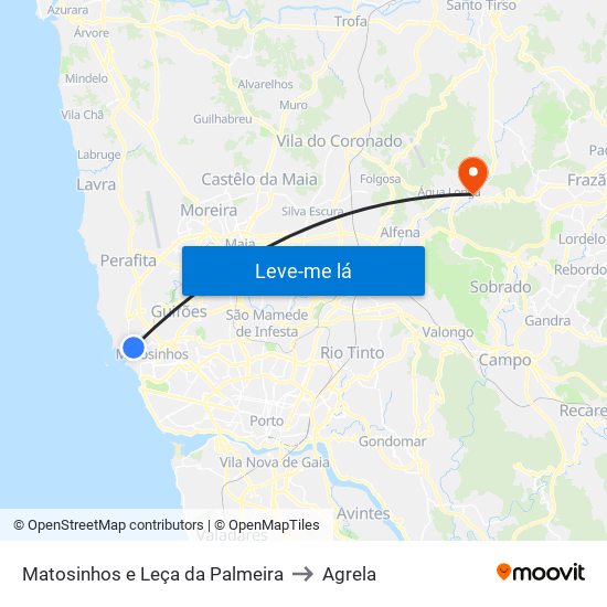 Matosinhos e Leça da Palmeira to Agrela map