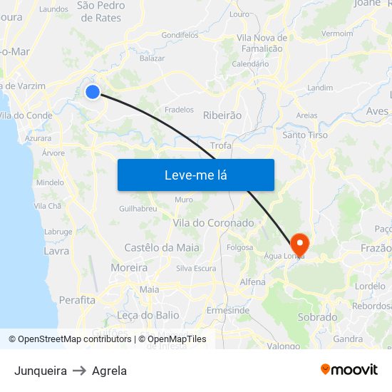 Junqueira to Agrela map