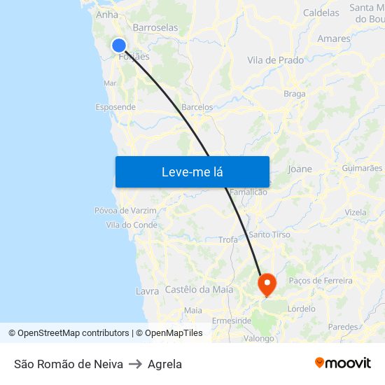 São Romão de Neiva to Agrela map