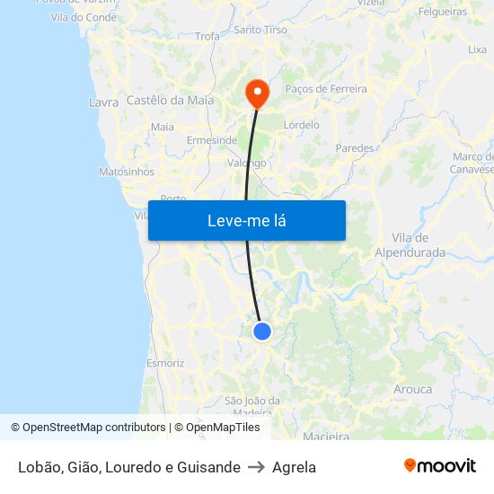 Lobão, Gião, Louredo e Guisande to Agrela map