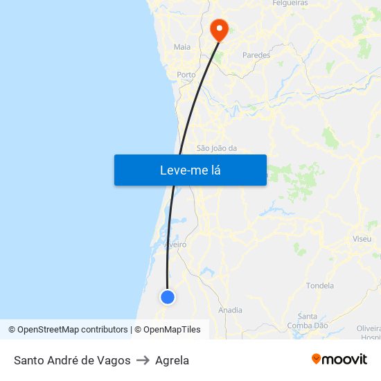Santo André de Vagos to Agrela map