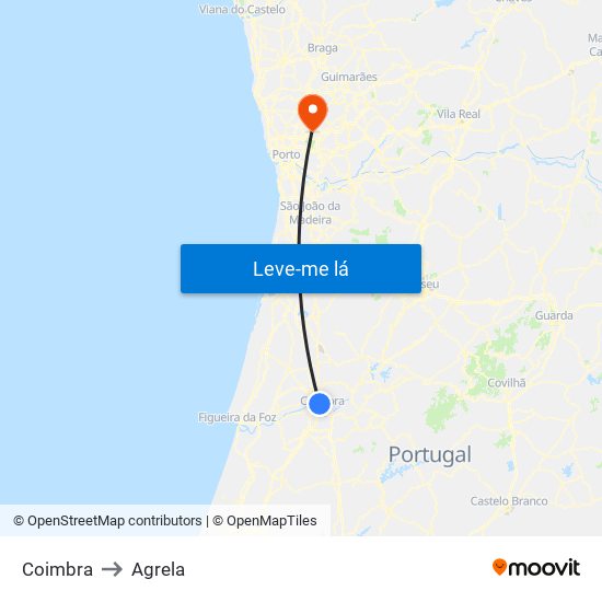 Coimbra to Agrela map