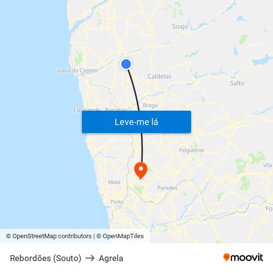 Rebordões (Souto) to Agrela map