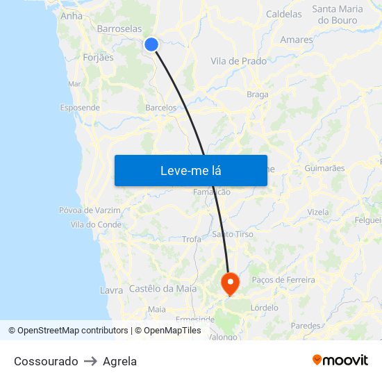 Cossourado to Agrela map