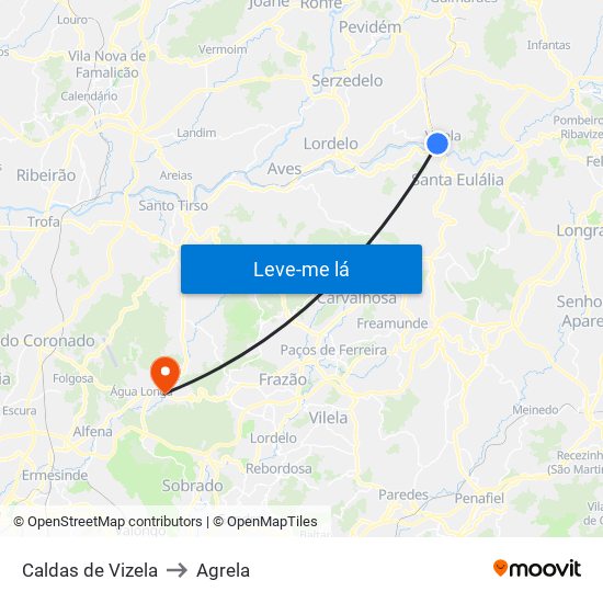 Caldas de Vizela to Agrela map