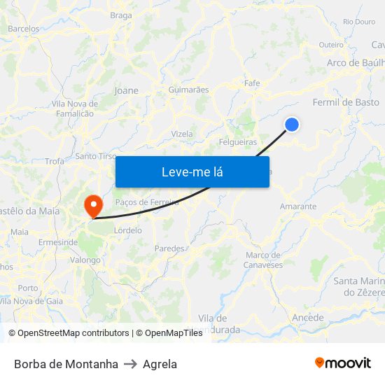 Borba de Montanha to Agrela map