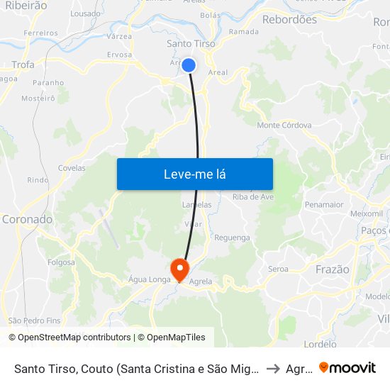 Santo Tirso, Couto (Santa Cristina e São Miguel) e Burgães to Agrela map