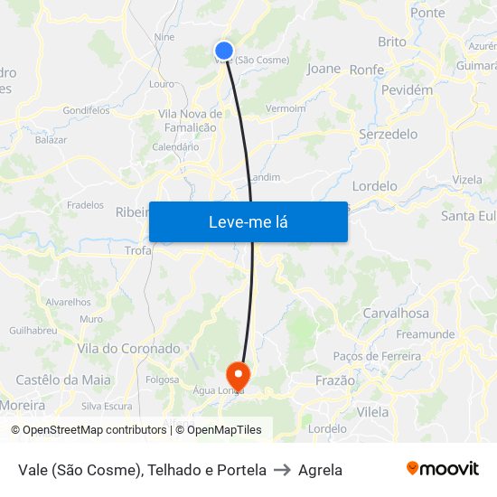 Vale (São Cosme), Telhado e Portela to Agrela map