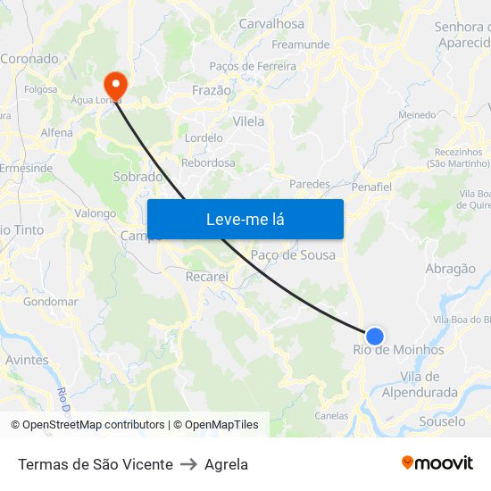 Termas de São Vicente to Agrela map