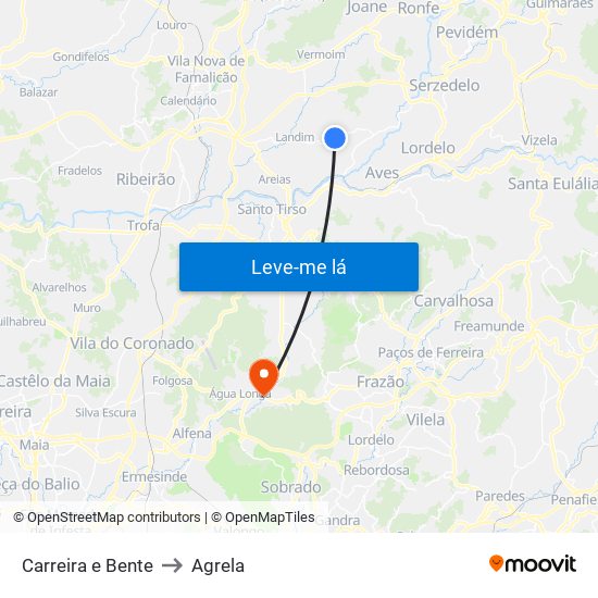 Carreira e Bente to Agrela map