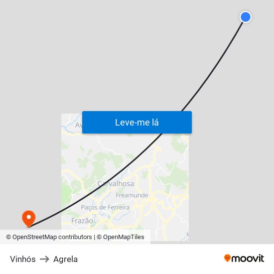 Vinhós to Agrela map