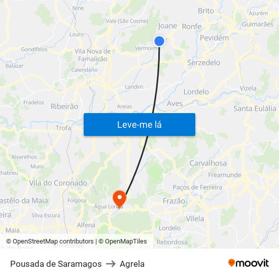 Pousada de Saramagos to Agrela map