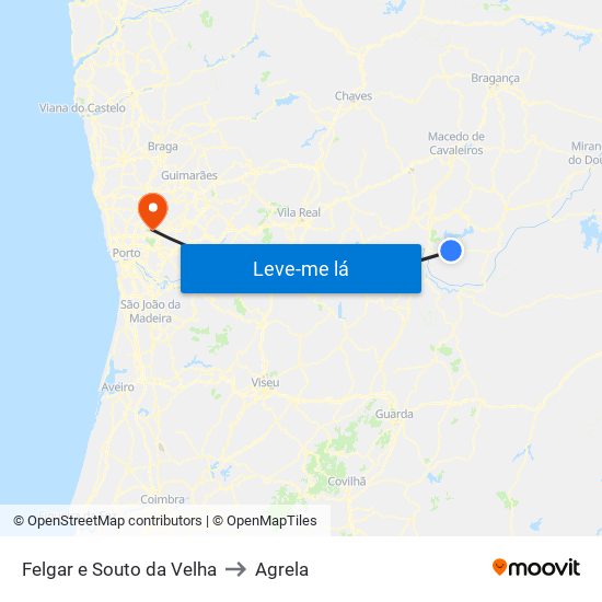 Felgar e Souto da Velha to Agrela map