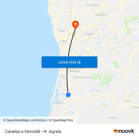 Canelas e Fermelã to Agrela map
