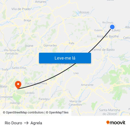 Rio Douro to Agrela map