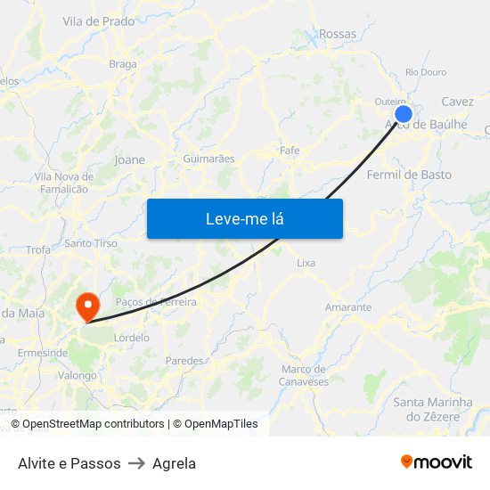 Alvite e Passos to Agrela map