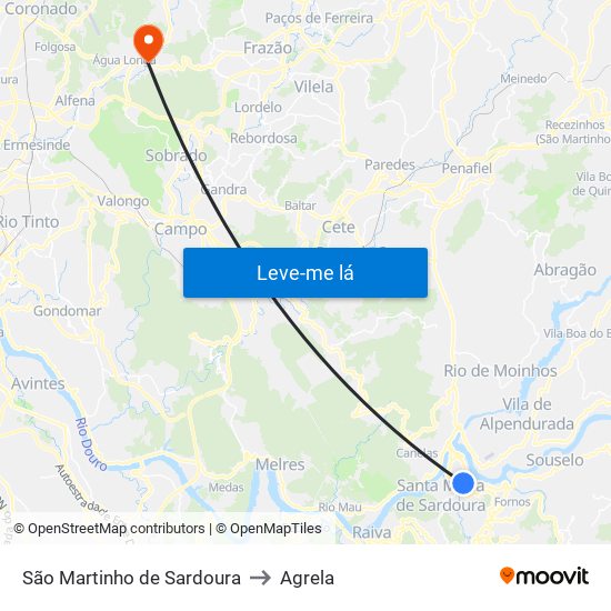 São Martinho de Sardoura to Agrela map