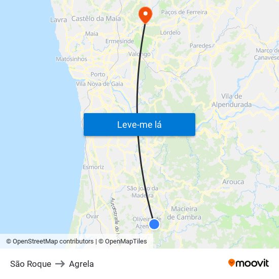 São Roque to Agrela map