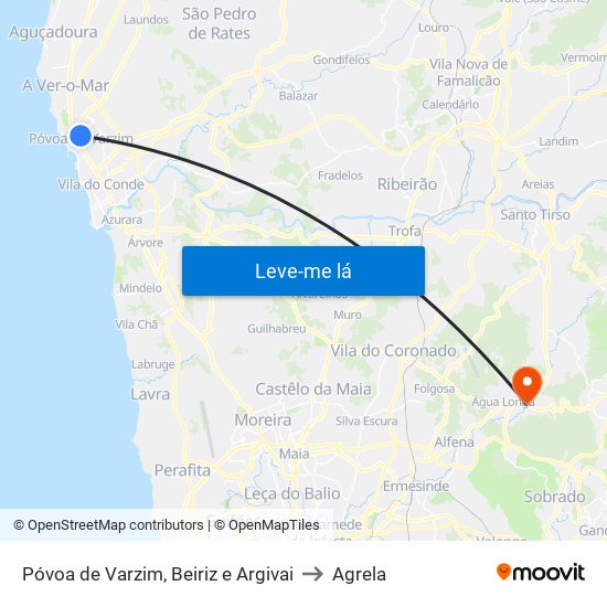 Póvoa de Varzim, Beiriz e Argivai to Agrela map