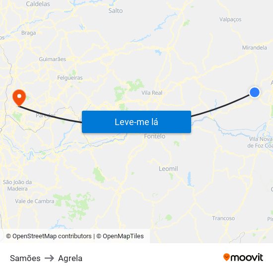 Samões to Agrela map