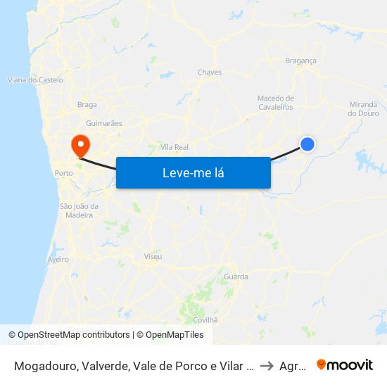 Mogadouro, Valverde, Vale de Porco e Vilar de Rei to Agrela map