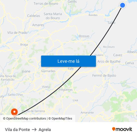 Vila da Ponte to Agrela map